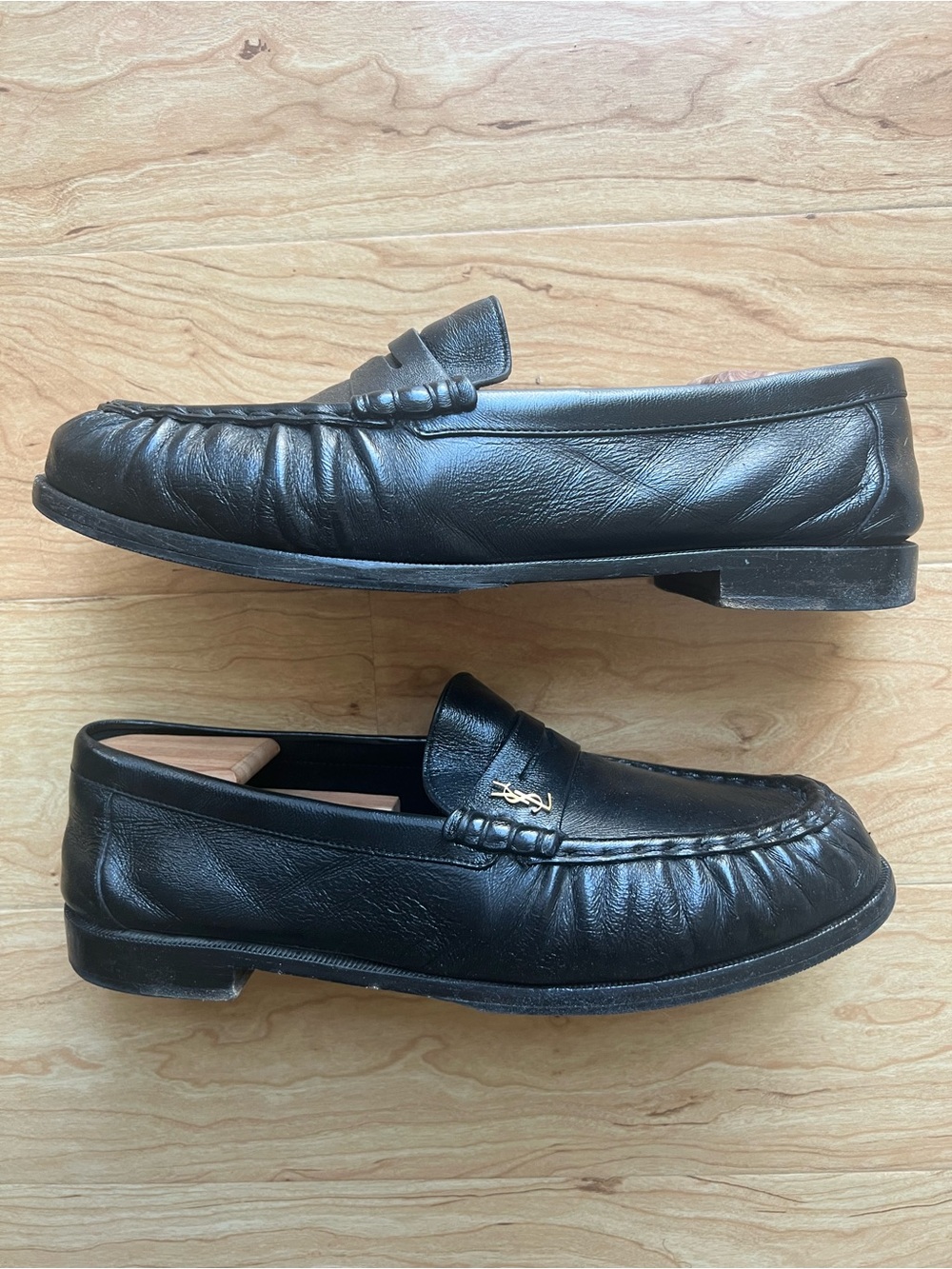 SAINT LAURENT Le Loafer Monogram Logo-Appliquéd Leather Penny Loafers 44 1/2 - Picture 2 of 7